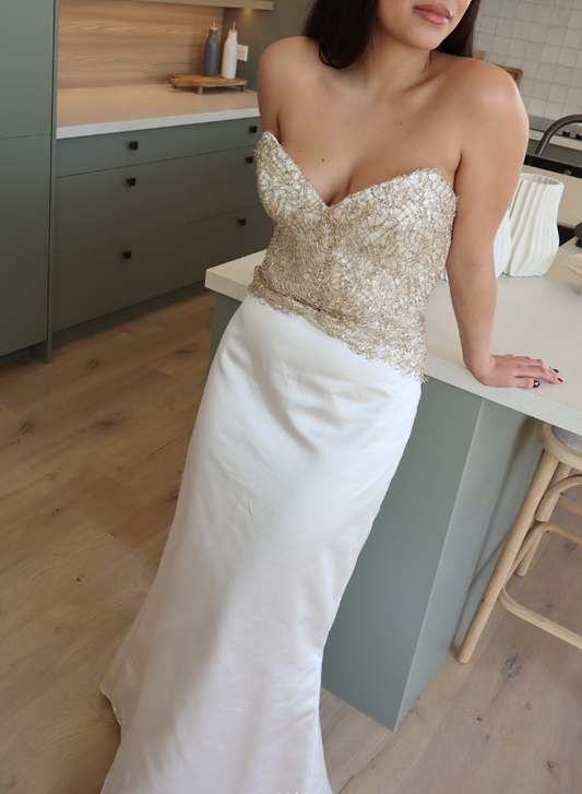 Simple Sheath Sweetheart Neck Lace Satin Prom Dress Evening Dress DP1886