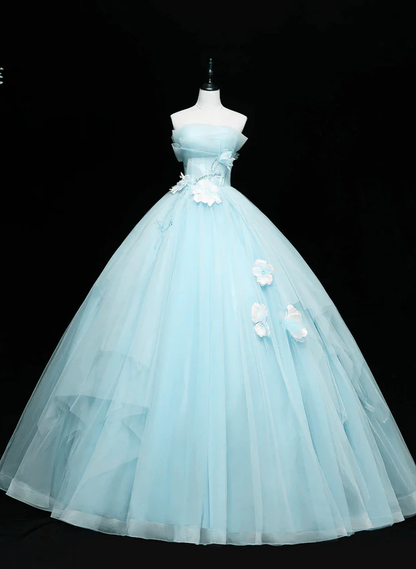 Lovely Blue Tulle Appliques Long Sweet 16 Dress Formal Party Dress DP609