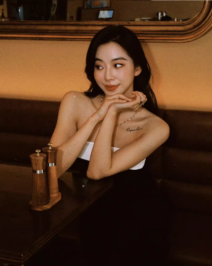 Classic Black-white A Line Strapless Satin Prom Dress Date Dress DP4430