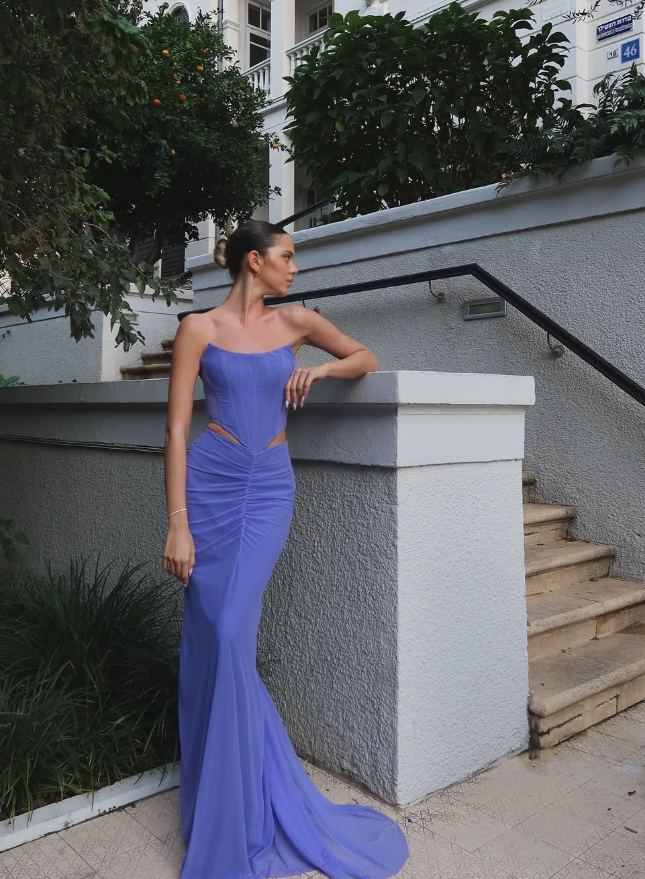 Purple Mermaid Strapless Chiffon Long Prom Dress Evening Dress DP1547
