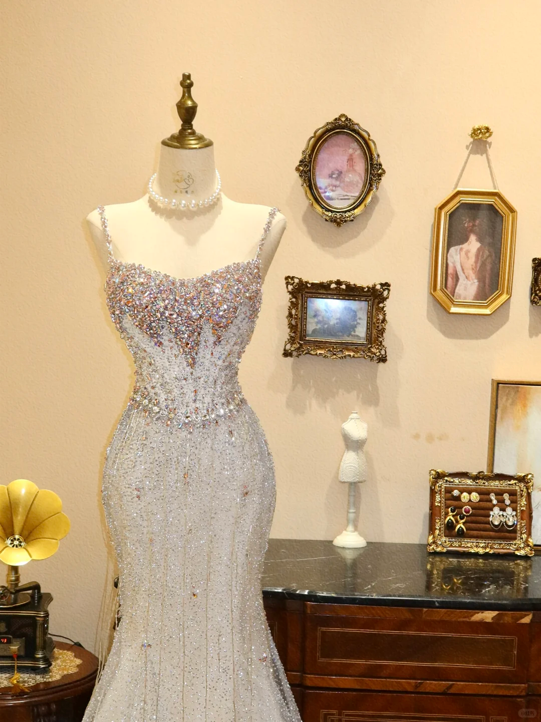 Shiny Rhinestone Mermaid Spaghetti Strap Tulle Long Prom Dress Evening Dress DP6995