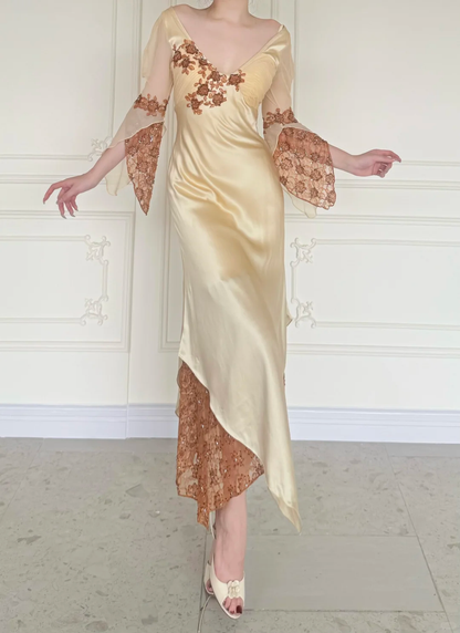 Vintage Sexy Appliques Lace Satin Prom Dress Evening Dress DP5169