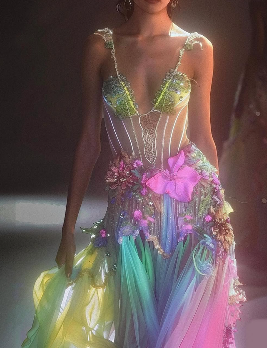 Dreamy A Line Spaghetti Strap Colorful Chiffon Prom Dress Evening Dress DP1826