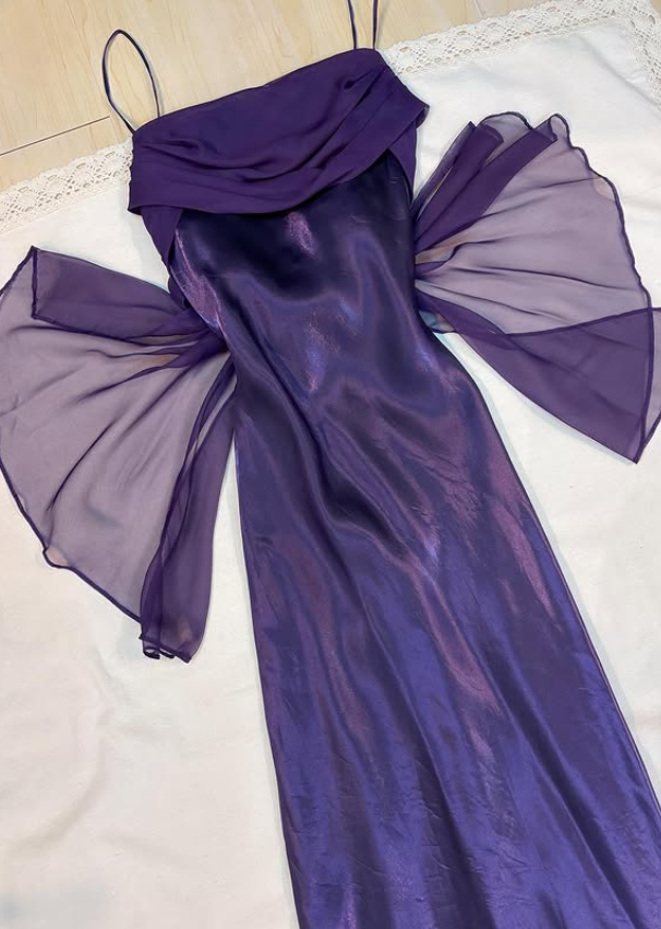 Vintage Dark Purple Simple Sheath Chiffon Satin Prom Dress Evening Dress Date Dress DP5279