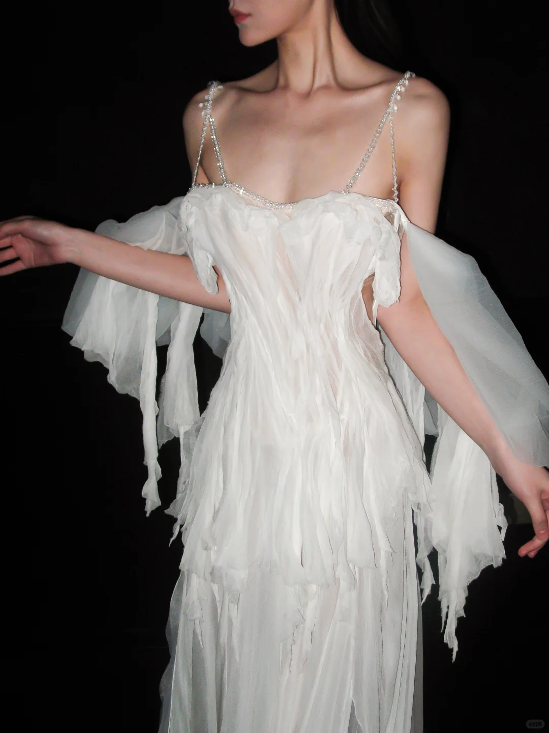 Graceful Flowing A Line Beaded White Chiffon Long Wedding Dress DP5207