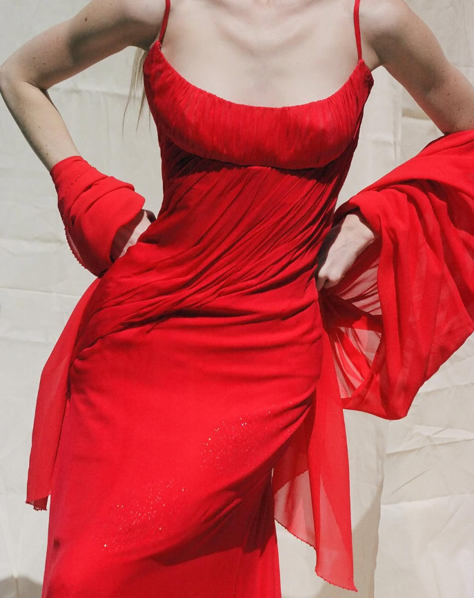 Simple A Line Spaghetti Strap Red Chiffon Long Prom Dress Evening Dress DP2085