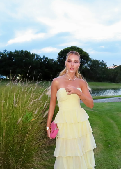 Light Yellow A Line Sweetheart Neck Layered Chiffon Prom Dress Evening Dress Date Dress DP6199