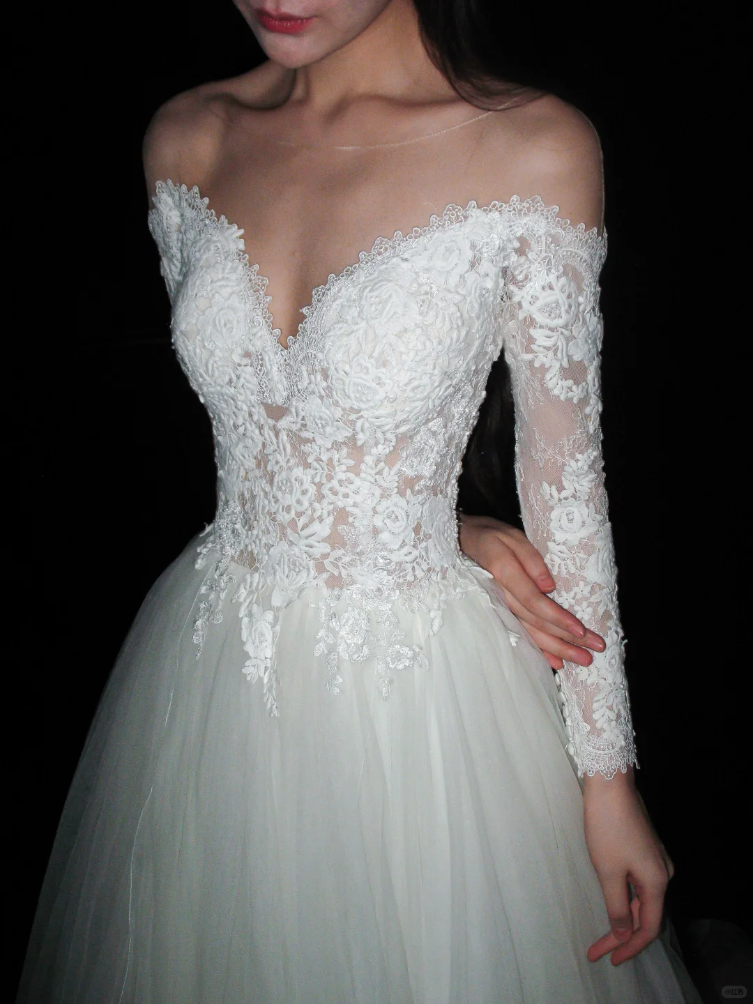 White Ball Gown Long Sleeve Exquisite Lace Tulle Long Wedding Dress DP8106