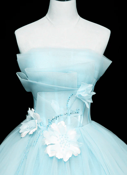 Lovely Blue Tulle Appliques Long Sweet 16 Dress Formal Party Dress DP609