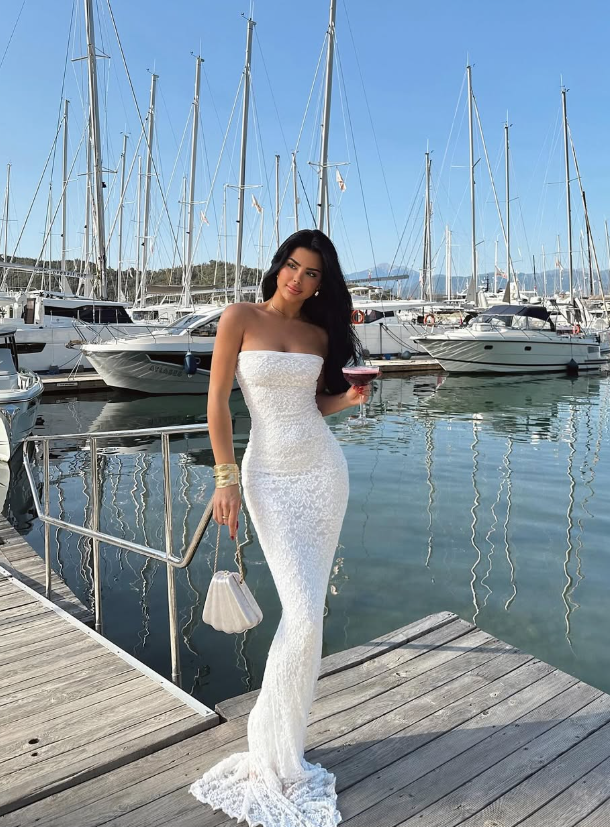 Stunning White Sheath Strapless Lace Long Prom Dress Party Dress DP8219