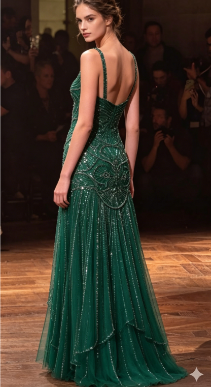 Luxurious Emerald A Line Straps Exquisite Beaded Prom Dress DP5177