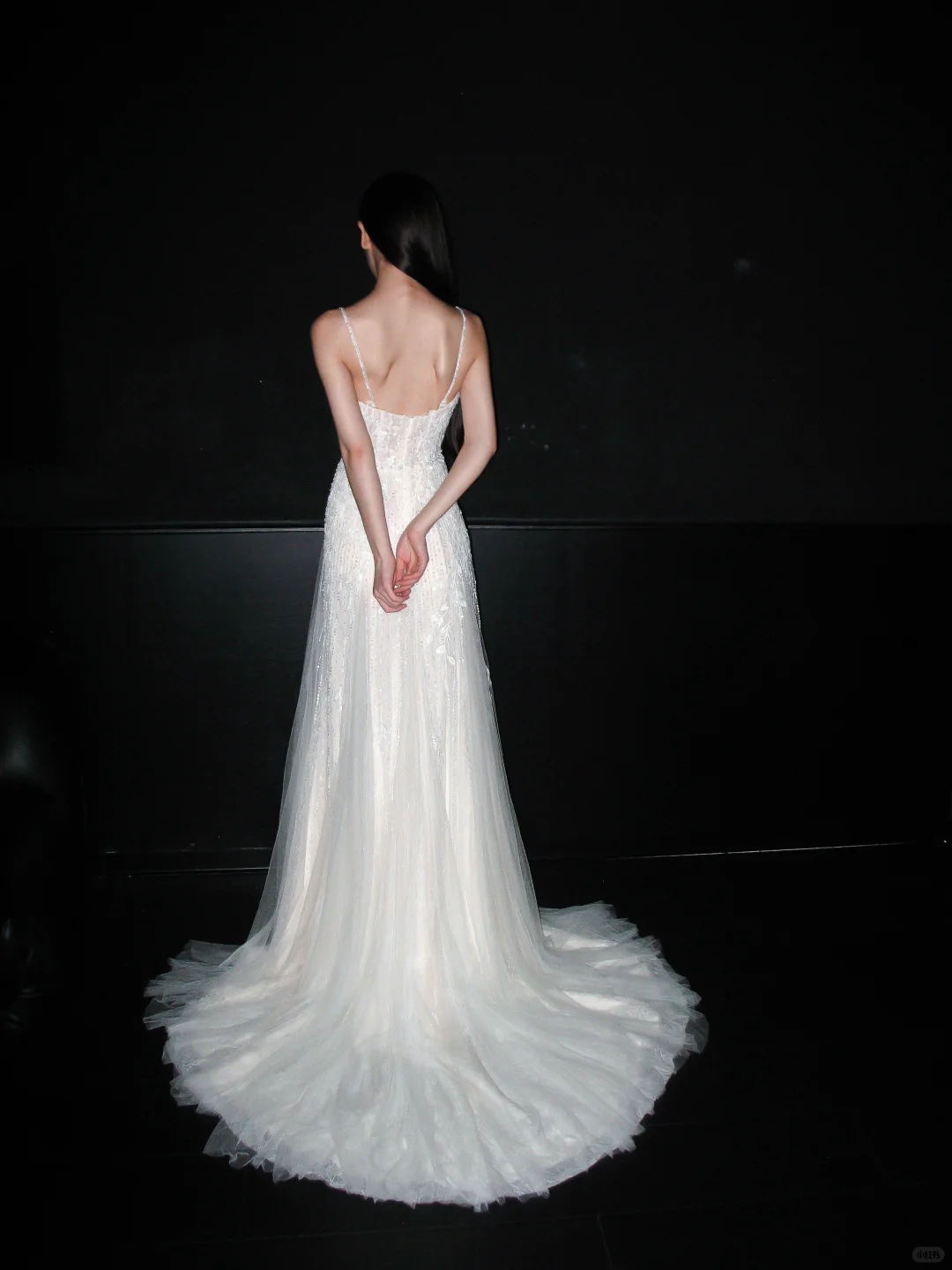 Fairy A Line Spaghetti Strap White Beaded Sequin Tulle Long Wedding Dress DP8113