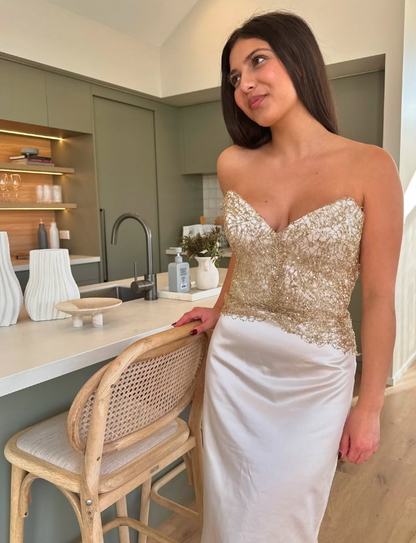 Simple Sheath Sweetheart Neck Lace Satin Prom Dress Evening Dress DP1886