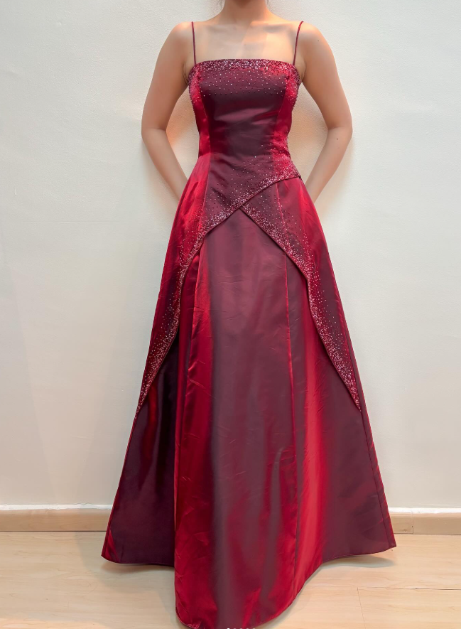Vintage Dazzling A Line Beaded Satin Prom Dress Evening Dress Date Dress DP5285