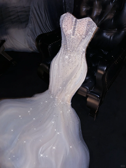 Gorgeous Mermaid Sweetheart Neck Sequin Tulle Long Party Dress Evening Dress DP2404