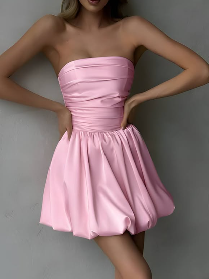 Cute A Line Strapless Black Satin Homecoming Dress Cocktail Dress DP3854