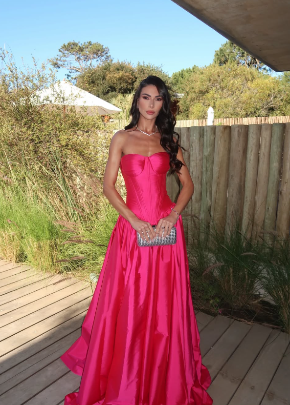 Pretty Hot Pink A Line Sweetheart Neck Satin Long Prom Dress Evening Dress DP6217