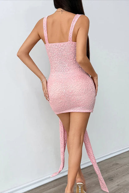 Pink Sheath Spaghetti Strap Lace Short Prom Dress Homecoming Dress DP7110