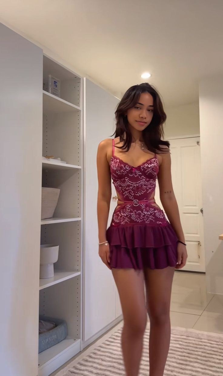 Grape Purple A Line Spaghetti Strap Lace Chiffon Mini Homecoming Dress Cocktail Dress DP2852