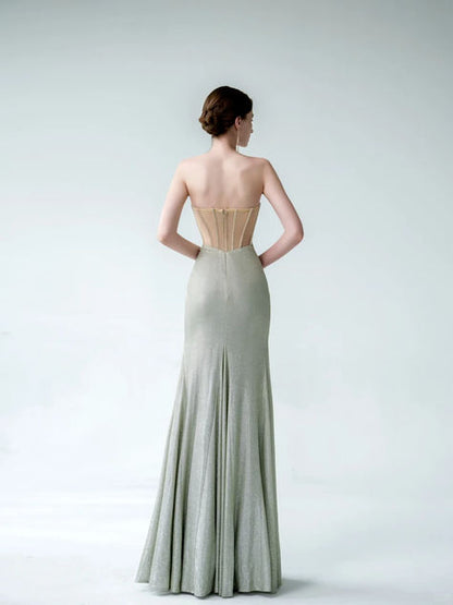 Unique Two Piece Mermaid Straps Tulle Sequin Party Dress Prom Dress Formal Gown DP3724