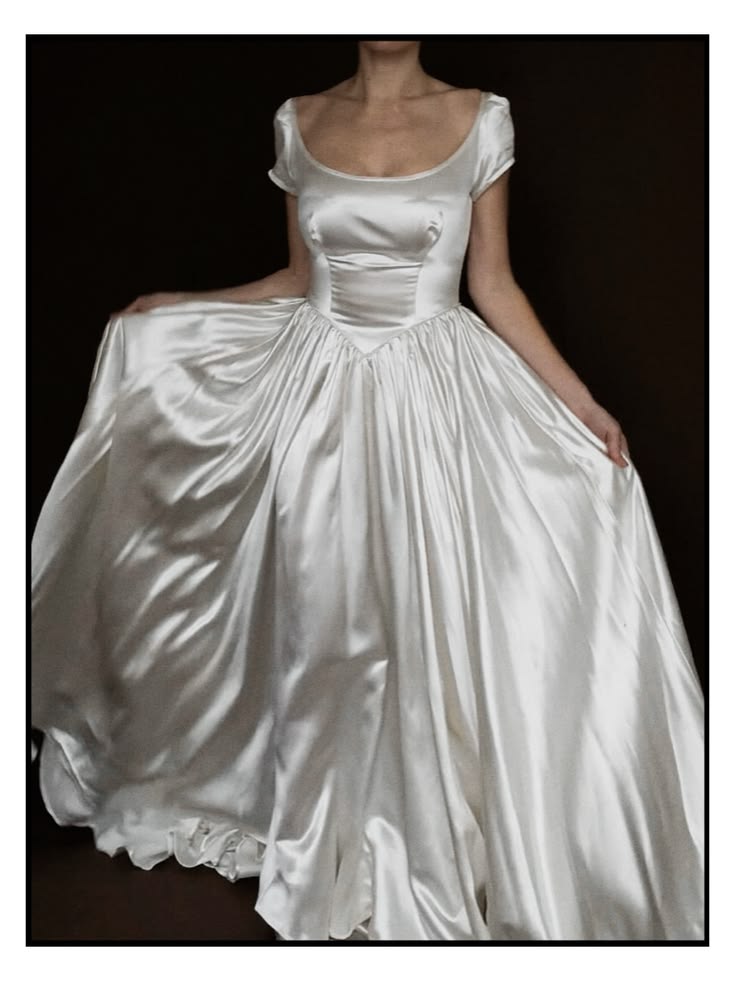 1940s Boat Neck Ballet White Satin Long Wedding Dress DP5211
