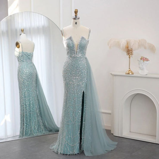 Luxury Mermaid Spaghetti Straps Long Evening Dress Prom Dress with Slit  DP960