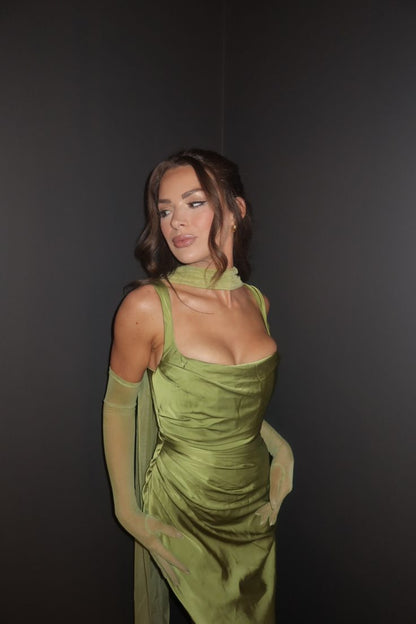 Elegant Fresh Green Sheath Straps Simple Satin Bridesmaid Dress DP5096
