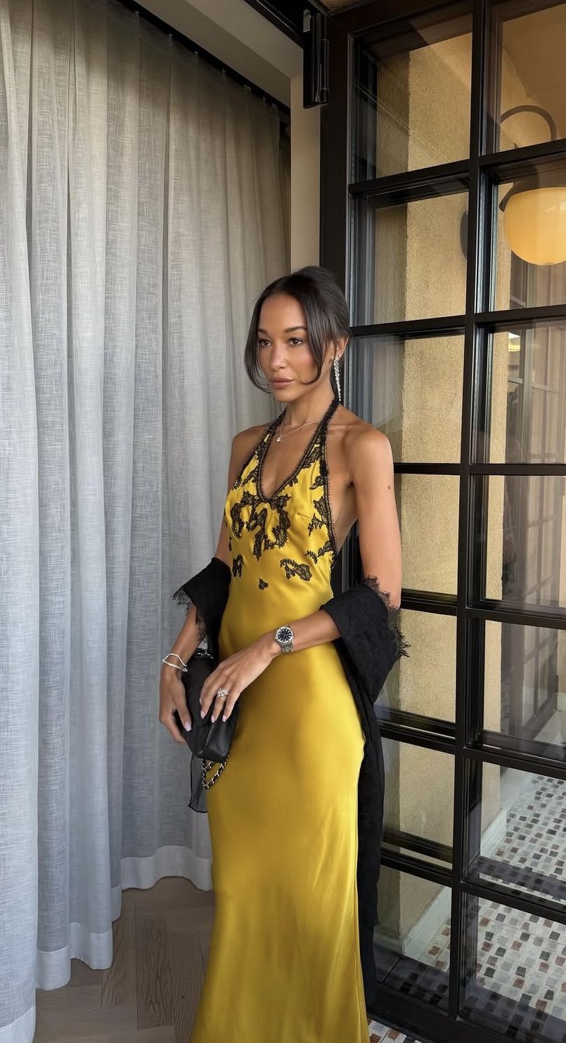 Vintage Sexy Sheath V Neck Yellow Satin Prom Dress Evening Dress DP5511