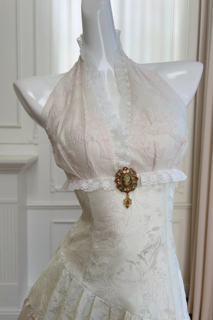 Vintage A Line V Neck White Print Floral Lace Satin Long Prom Dress Evening Dress DP4741