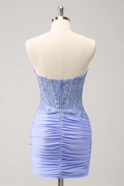 Sexy Sheath Sweetheart Satin Short Prom Dresses with Beading DP754