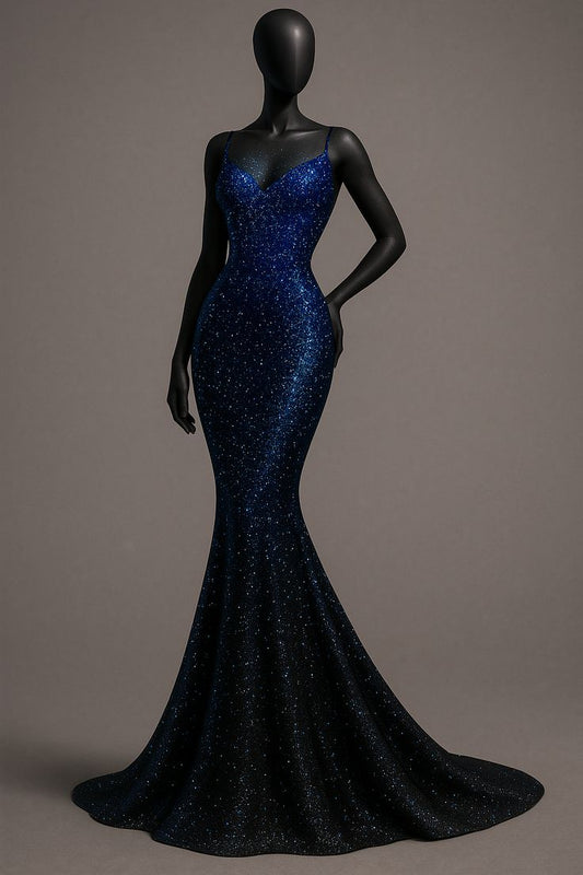 Shiny Blue Ombre Mermaid Sexy Sequin Long Sweep Party Dress Evening Dress Date Dress DP2943