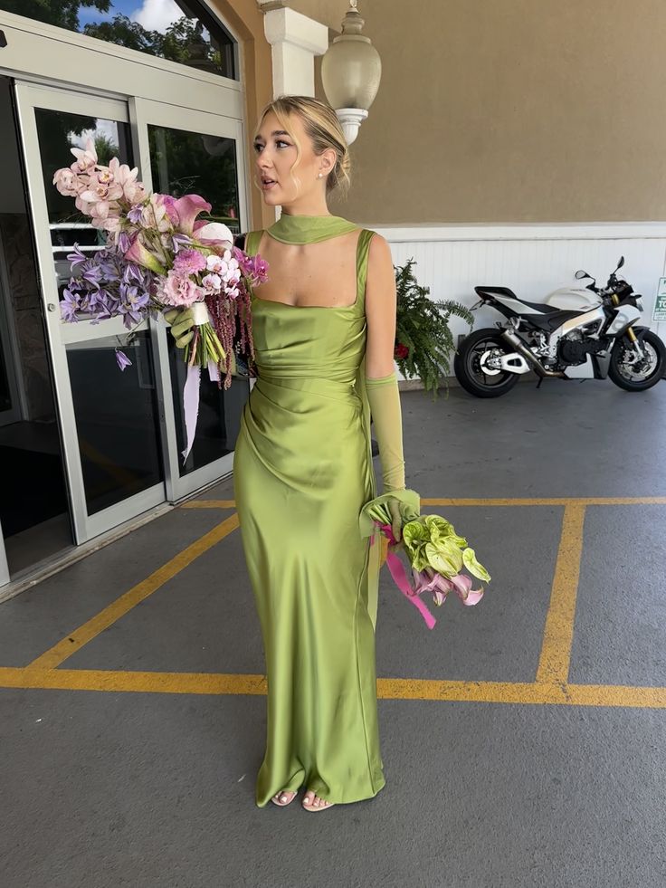 Elegant Fresh Green Sheath Straps Simple Satin Bridesmaid Dress DP5096