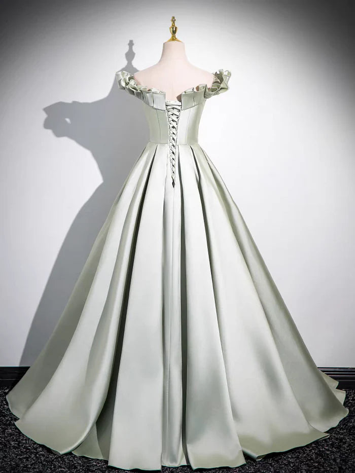 Simple A Line Off the Shoulder Satin Lace Up Back Evening Prom Dress DP1140