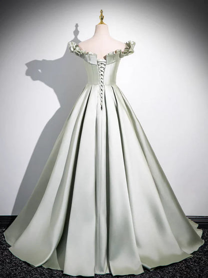 Simple A Line Off the Shoulder Satin Lace Up Back Evening Prom Dress DP1140