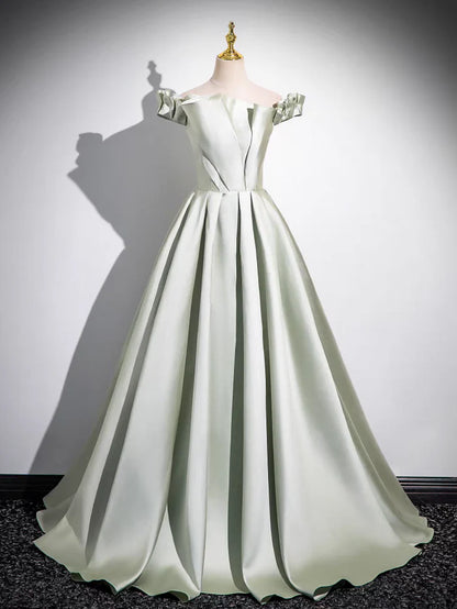 Simple A Line Off the Shoulder Satin Lace Up Back Evening Prom Dress DP1140