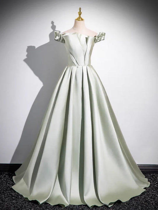 Simple A Line Off the Shoulder Satin Lace Up Back Evening Prom Dress DP1140