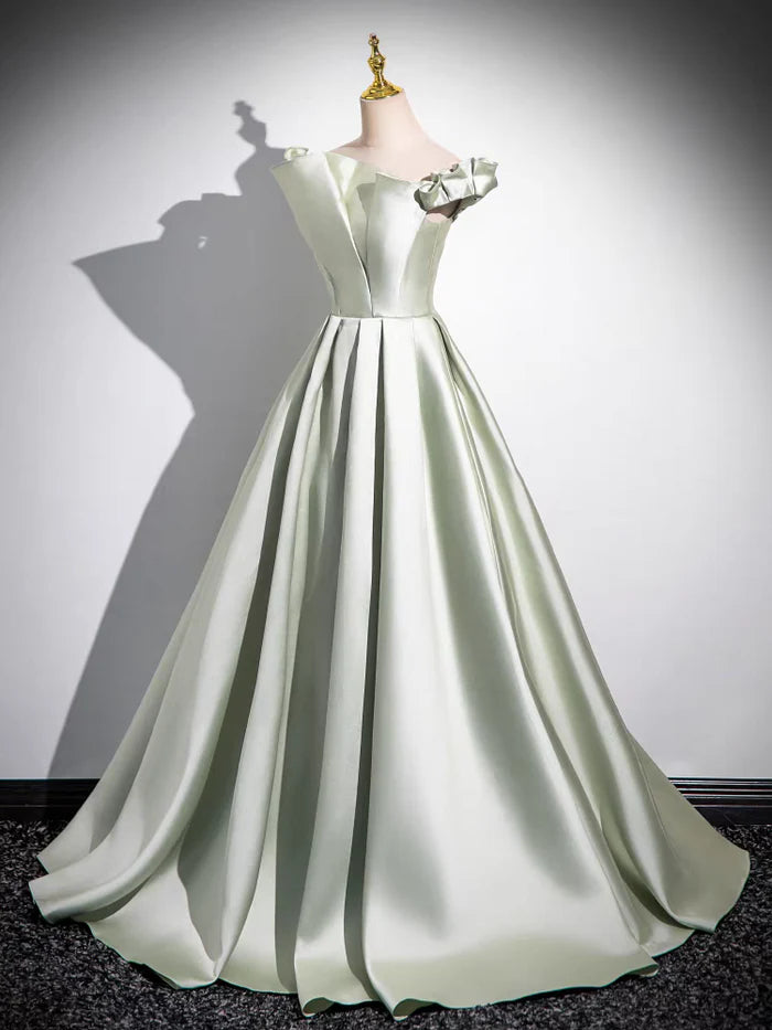 Simple A Line Off the Shoulder Satin Lace Up Back Evening Prom Dress DP1140