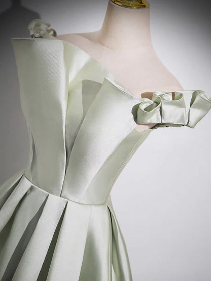 Simple A Line Off the Shoulder Satin Lace Up Back Evening Prom Dress DP1140
