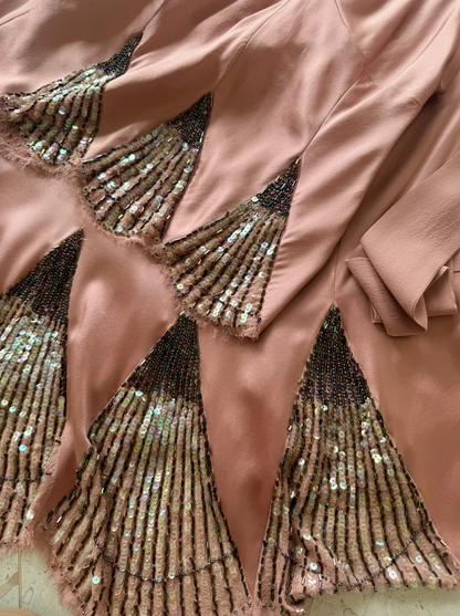 Vintage Two Piece Exquisite Beaded Pink Satin Short Prom Dress Homecoming Dress DP5163