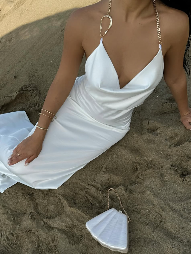 White Sheath Halter Satin Backless Long Prom Dress Party Dress DP8209