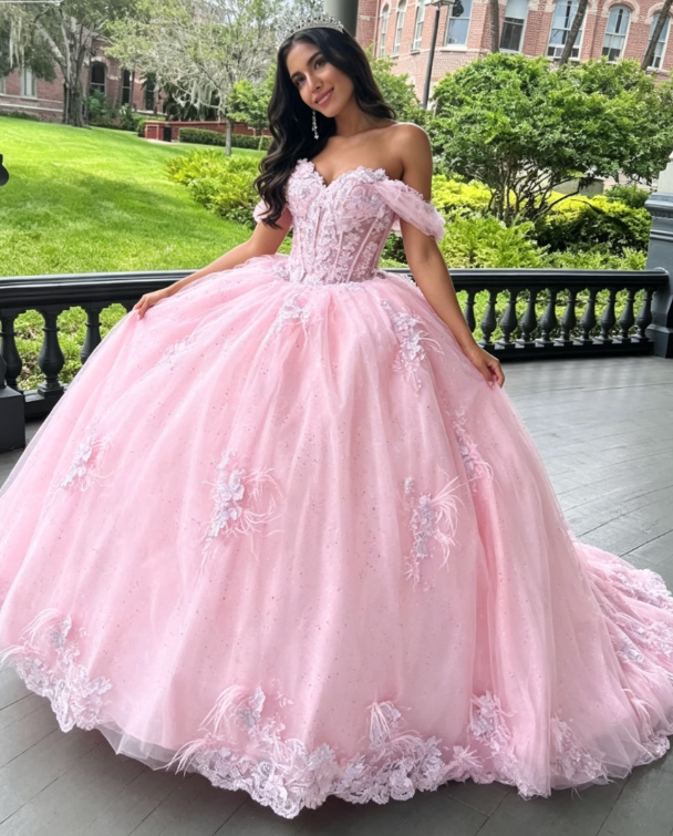 Pink Tulle Ball Gown Sweet 16 Prom Dress Quinceanera Dress DP690