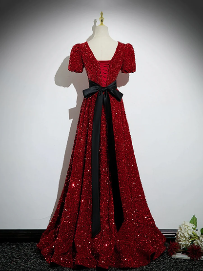 Sparkly Red V Neck Sequins Beaded Evening Party Dress DP399