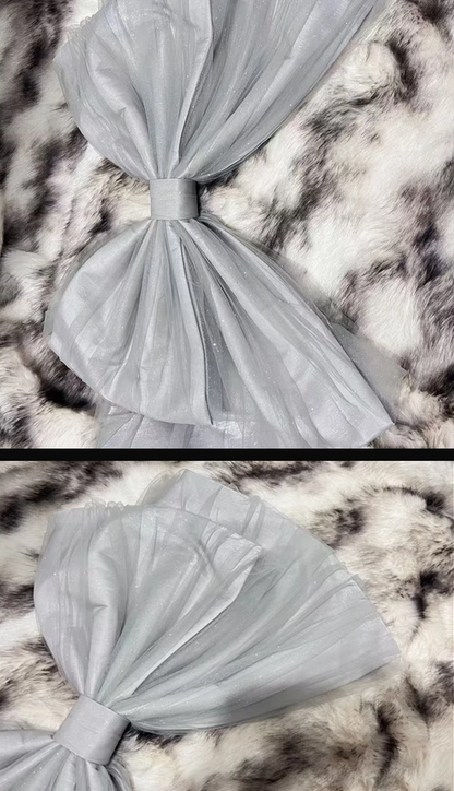 Silver Ball Gown Spaghetti Straps Beaded Sequin Tulle Lolita Goth Boning Dress Prom Dress DP4507