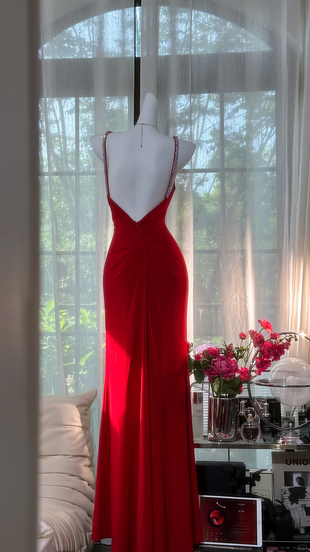 Red Gentle Simple Beaded Chiffon Prom Dress Date Dress Evening Dress DP2952