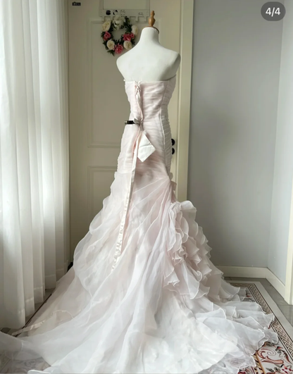 Light Pink Mermaid Sweetheart Neck Layered Organza Long Prom Dress Formal Gown DP3439