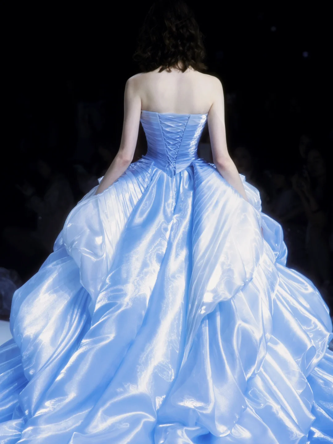 Stunning Blue Ball Gown Strapless Pleated Layered Satin Long Prom Dress DP2836