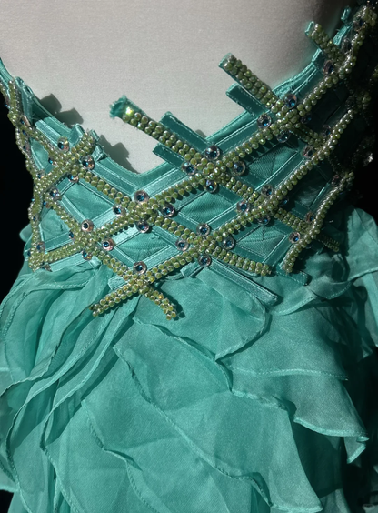 Retro A Line Halter Beaded Ruffle Blue Chiffon Prom Dress Party Dress DP2773