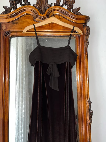 Vintage Sheath Spaghetti Strap Brown Velvet Prom Dress Evening Dress DP5725