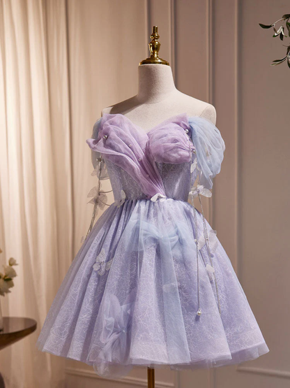 Purple Tulle Puffy Short Prom Dress Homecoming Dress DP621