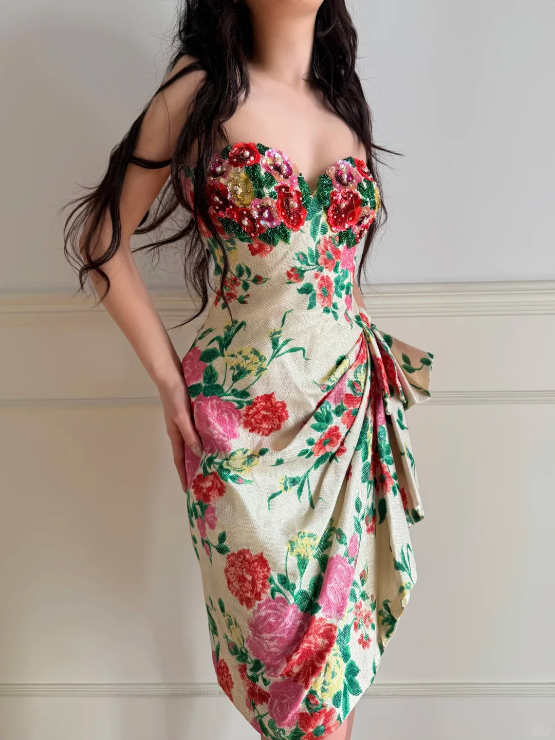 Beautiful Sequin Beaded Floral Satin Homecoming Dress DP5168